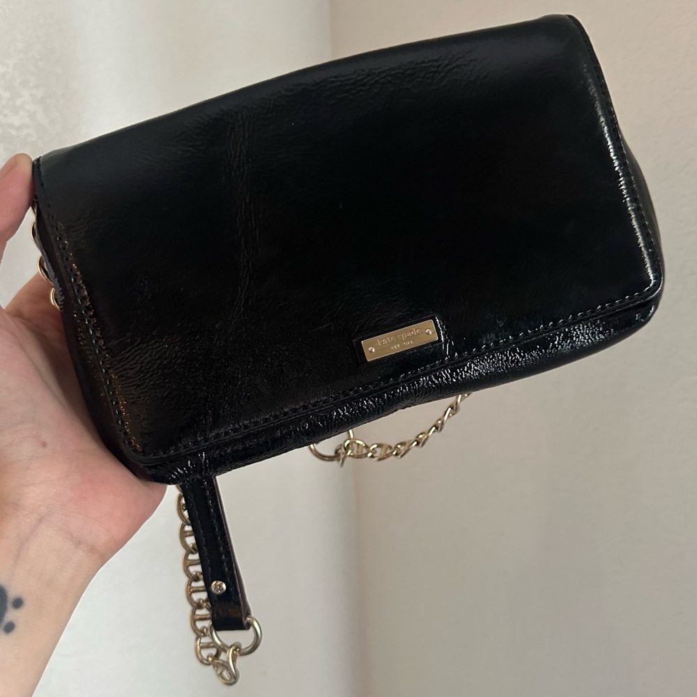 Kate Spade Flicker Monette Black Patent Leather Clutch Sleek Y2K